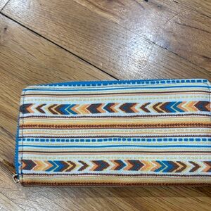Striped Tribal Zip Wallet in Turquoise, Orange & Brown imported from Greece